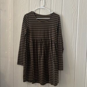 Brown and Black Striped Long Sleeve Dress